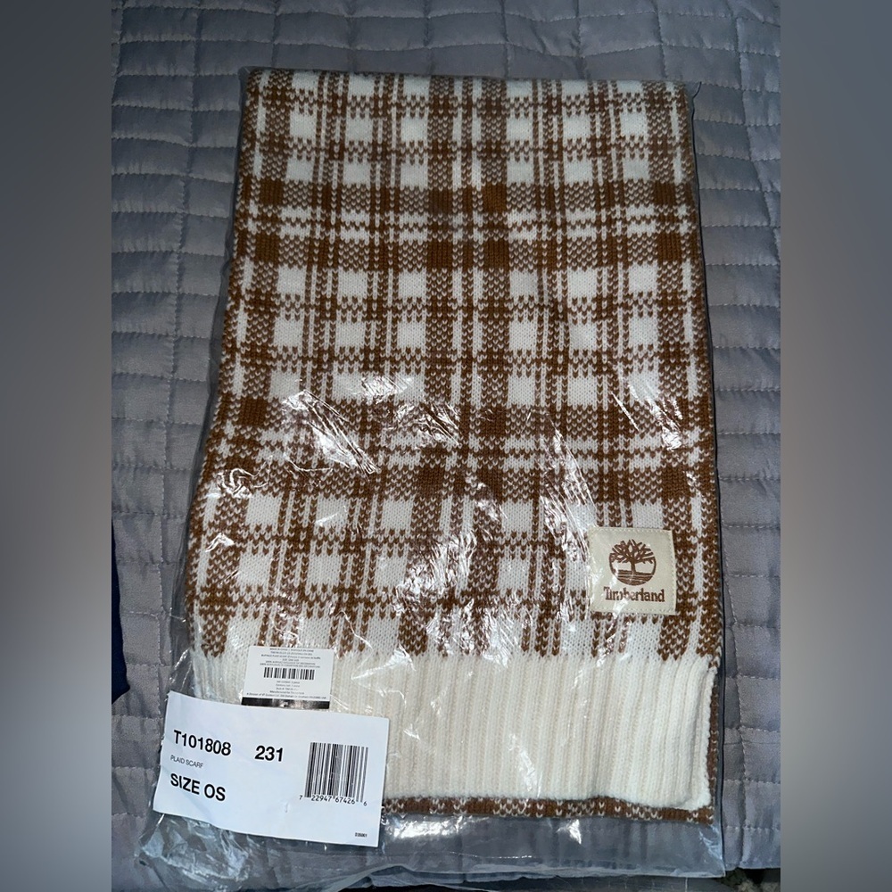 Timberland Tan and White Plaid Scarf - Picture 2 of 7